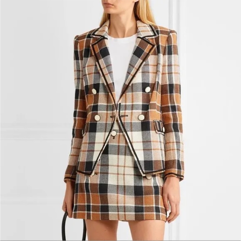 $698 Veronica Beard Utah plaid jacket blazer gorgeous luxe fabric white button 4 - Picture 2 of 15